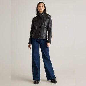 Quince Genuine Leather Stand-Collar Jacket Size Medium Black EUC